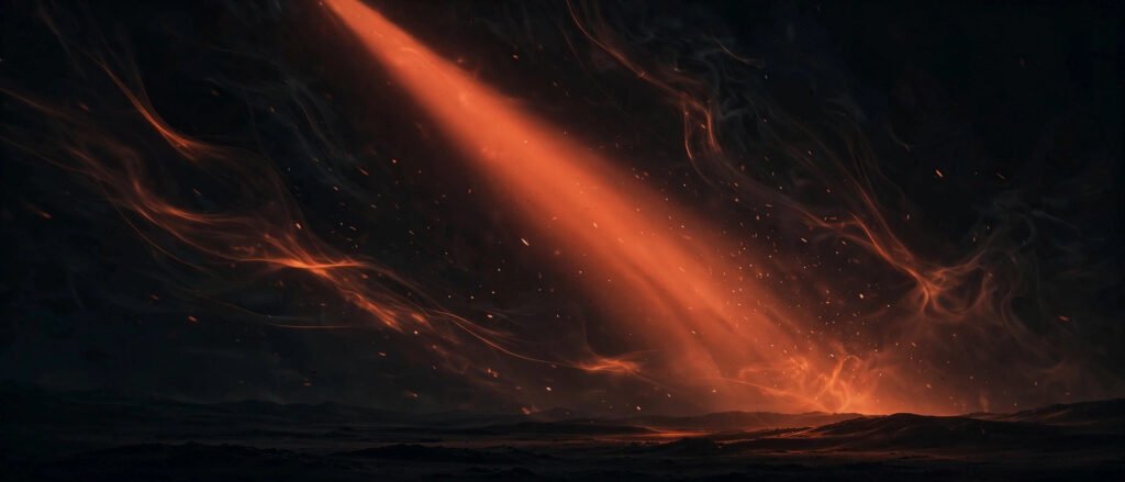 Abstract burnt-orange beam of light on a dark background
