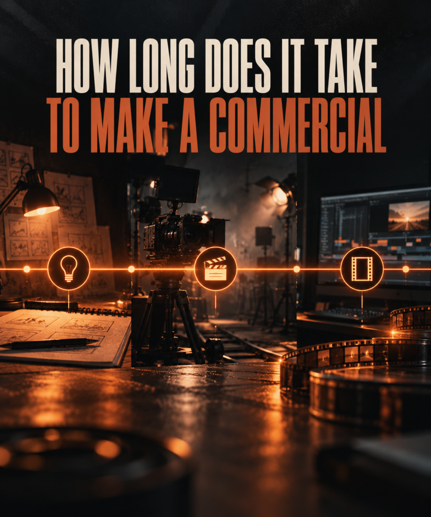 How long does it take to make a commercial — editorial cover showing the production timeline from idea to final cut