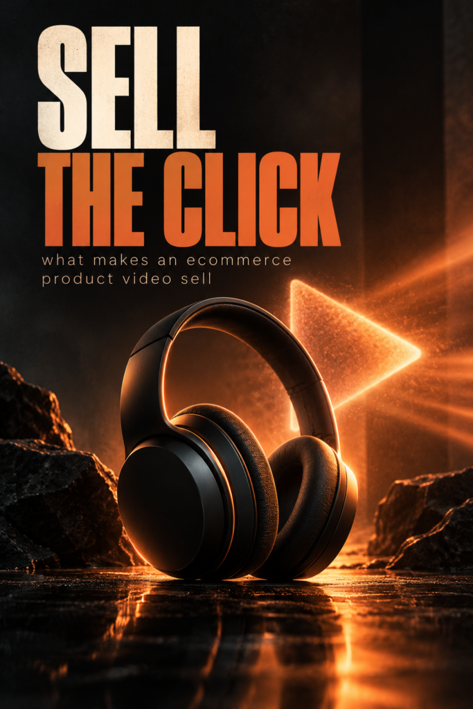 Editorial cover: SELL THE CLICK — what makes an ecommerce product video sell